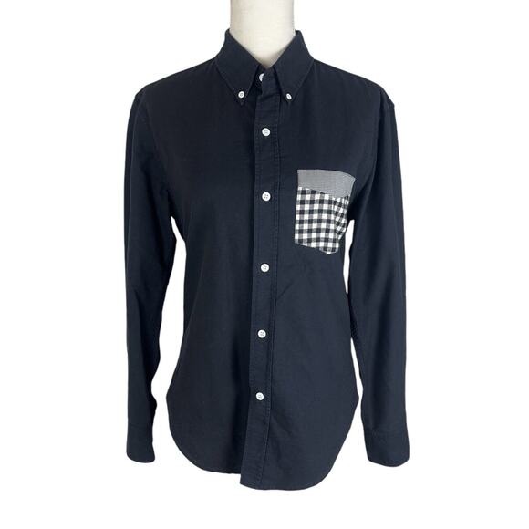 Band of Outsiders Black Button Up Shirt Pocket Patch Collared 100% Cotton Size 2 - Picture 1 of 8